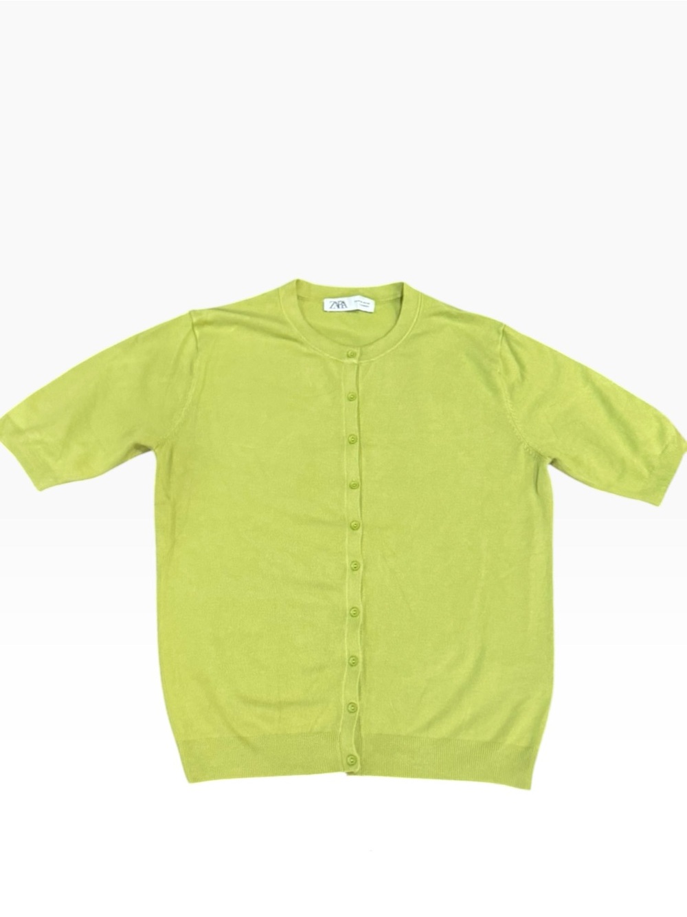 Zara Bright Lime Green Short Sleeve Button Cardigan Sz XL